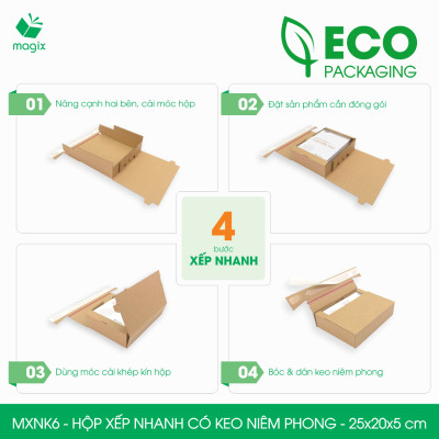 MXNK6 - 25x20x5 cm - 20 hộp carton đóng hàng xếp nhanh có keo niêm phong - Hộp gói hàng, hộp quà