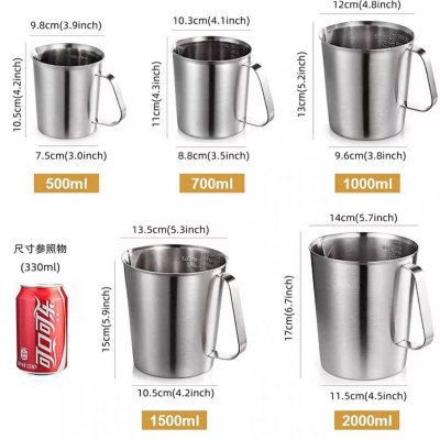 ( hàng cao cấp ) ca đánh sữa inox 304 có vạch đong 500ml, 700ml, 1L