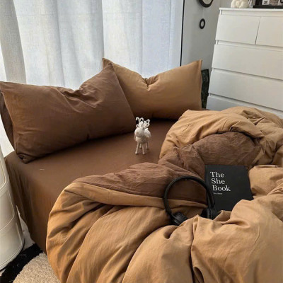 Bộ vỏ chăn ga gối cotton tici LIDACO notag - Full nâu