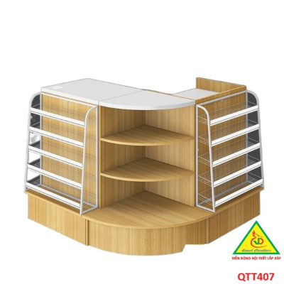 Bàn tính tiền siêu thị , Bàn thu ngân thiết kế tiện lợi QTT407 - Nội thất lắp ráp Viễn Đông Adv