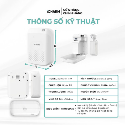 Máy tạo mùi thơm, khuếch tán tinh dầu trực tiếp, công nghệ Nano, app điều khiển i119 - Hàng chính hãng iCHARM