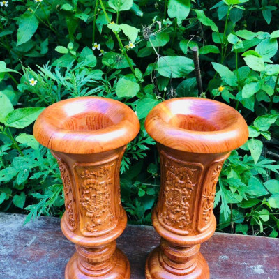 Cặp ống cắm nhan cắm hương bằng gỗ hương đá khắc tứ quý kt cao 30×11×9cm