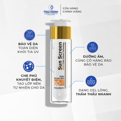 Gel chống nắng CÓ MÀU kiềm dầu, bảo vệ da Frezyderm Sun Screen Velvet Color Face SPF 50+ 50ml
