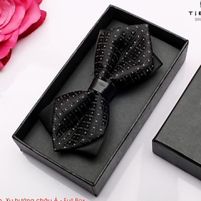 Nơ Đeo Cổ Nam cánh nhọn - Nơ chú rể, MC màu đen chấm họa tiết, tặng kèm hộp