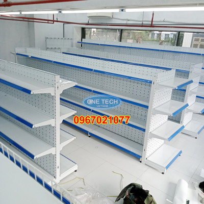 Kệ siêu thị đôi tôn đục lỗ C1500xD1200xR750x4 tầng