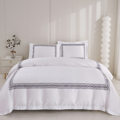 Bộ chăn ra Casa Bello Home - Set Serenity Grey Cotton lụa satin thêu họa tiết thêu 5 món