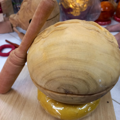 Mõ tụng kinh phật bằng gỗ mít để mộc gỗ không dác kt 12cm 