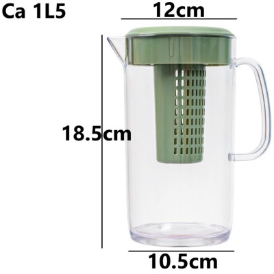 Ca kính uống nước có lọc 1500ml - Lõi lọc tháo rời, nắp kín - Trà, nước detox hoa quả bỏ tủ lạnh, Bình đựng nước, Bình pha trà có lõi lọc