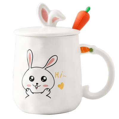 Ly cốc sứ thỏ có nắp sứ và muỗng Inox - món quà ý nghĩa