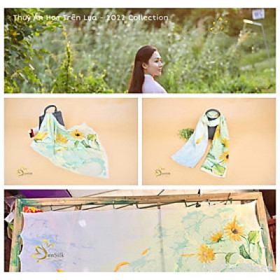 Khăn Lụa Vẽ Tay Thủy Ấn Hoa Mặt Trời SenSilk – Quà Tặng Nguyên Thủ, Khăn Lụa Handmade