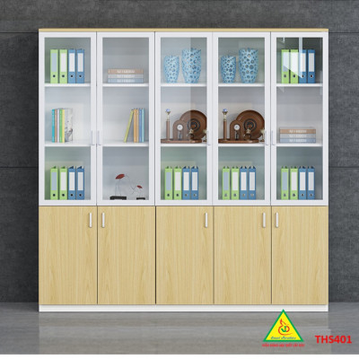 Tủ hồ sơ, tủ tài liệu, tủ văn phòng gỗ MDF cánh kính THS401 - Nội thất lắp ráp Viễn Đông adv