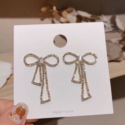 Earrings đá đeo tai hình nơ barbie cho nữ thời trang ulzzang Hàn Quốc