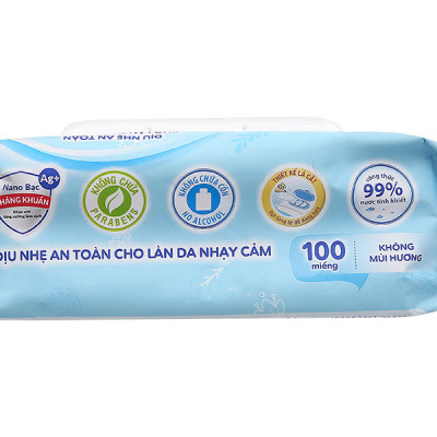 Khăn ướt Bobby NANO Bạc kháng khuẩn gói 100 tờ không hương