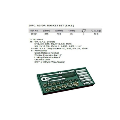 Bộ khay đầu tuýp 25 chi tiết 1/2 inch SATA 09921( hệ inch)