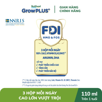 Thùng Sữa Bột Pha sẵn Nutifood GrowPLUS+ Cao Lớn Vượt Trội trên 1 tuổi (24 hộp x 110ml)