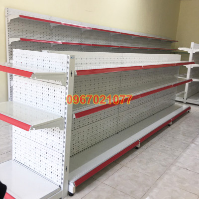 Kệ đôi siêu thị tôn đục lỗ C1200 x D900 x R750 x 3 tầng