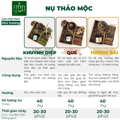 Nụ Hương Bài Sạch Ít Khói Hộp 40 Nụ Yên Tự Nhiên Không Hóa Chất Thờ Cúng Thư Giãn Xông Nhà Tẩy Uế