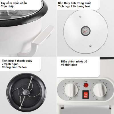 Máy rang hạt cà phê và các loại hạt tự động tích hợp điều chỉnh thời gian thương hiệu Mỹ Cafemasy SCR-300B - Hàng Chính Hãng