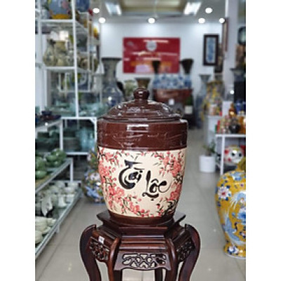 Hũ đựng gạo tài lộc con hạc gốm sứ Bát Tràng