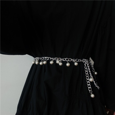 Thắt lưng ngọc trai mix quần jeans chuỗi đai xích đeo hông phối đồ đa phong cách nam nữ unisex cá tính nổi bật