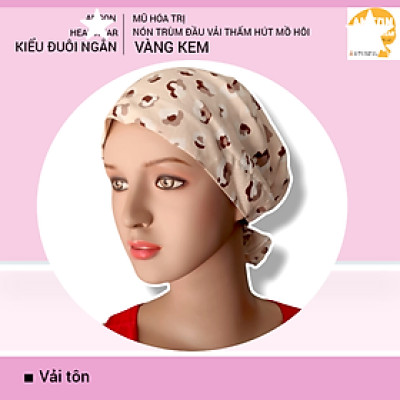 Nón hóa trị vải mềm mát, hút mồ hôi, bệnh nhân ung thư, chemo hat, nón trùm đầu [KIỂU ĐUÔI NGẮN-VÀNG KEM] 