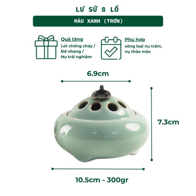 Lư Xông Nụ Trầm Hương Gốm Sứ Nắp Đồng Hoa Văn Cổ - Dùng Đốt Nụ Trầm Phong Cách Thiền Thuần Việt