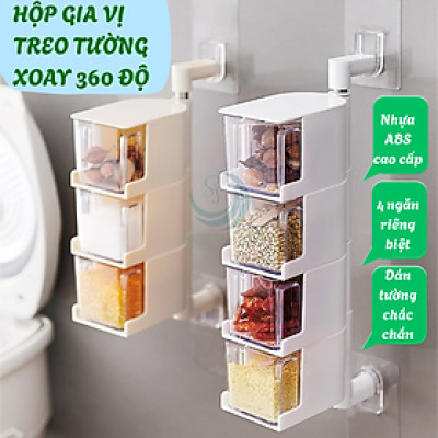 Hộp Gia Vị Treo Tường Xoay 360 Độ- Hộp Đựng Gia Vị Đa Năng Gắn Tường- Kệ Gia Vị Xoay Thông Minh 4 Ngăn- Hộp Đựng Thực Phẩm Mini Gắn Bếp- Hộp Đựng Gia Vị Dạng Kéo Gắn Đứng