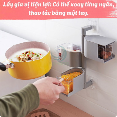 Hộp Gia Vị Treo Tường Xoay 360 Độ- Hộp Đựng Gia Vị Đa Năng Gắn Tường- Kệ Gia Vị Xoay Thông Minh 4 Ngăn- Hộp Đựng Thực Phẩm Mini Gắn Bếp- Hộp Đựng Gia Vị Dạng Kéo Gắn Đứng