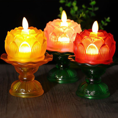 Đèn Nến Điện Tử Hoa Sen Thủy Tinh Nhiều Màu, Dùng Trang Trí Để Ban Thờ Cúng