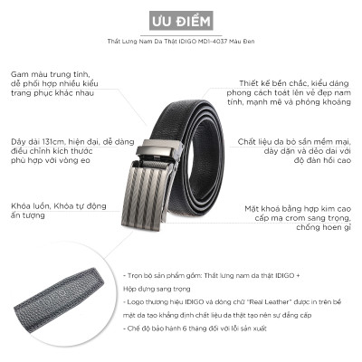 Thắt Lưng Nam Da Thật IDIGO MD1-4037 Màu Đen