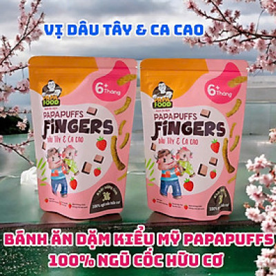 Bánh ăn dặm PAPAFOOD PAPAPUFFS Vị Dâu Tây & Ca Cao - 100% Ngũ Cố Hữu Cơ - Gói 30G