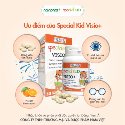 [Hộp 30 viên] Viên nhai, viên ngậm Special Kid Visio+ Hỗ trợ cho đôi mắt khoẻ mạnh, giảm mỏi mắt, khô mắt