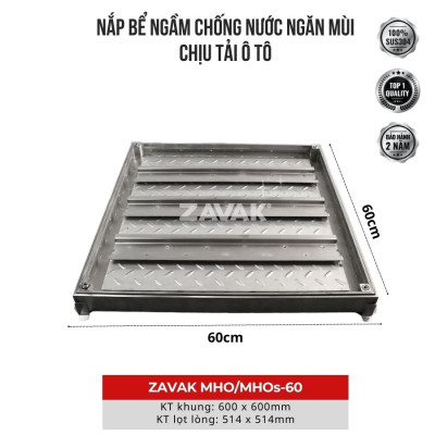 Nắp bể ngầm chống nước ngăn mùi inox ZAVAK MHO-60 / KT 60x60cm, lát gạch 1,5cm/ tải tối đa 600kg