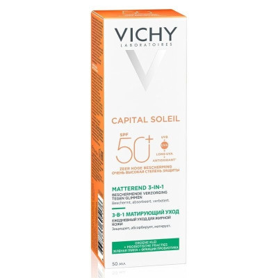 Kem Chống Nắng Vichy Chống Bụi Mịn Cho Da Dầu Mụn Capital Soleil Mattifying 3 in 1 SPF50+ 50ml