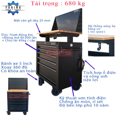 Tủ dụng cụ đồ nghề CSPS 76 cm – 05 hộc kéo kèm vách lưới tay nắm đen