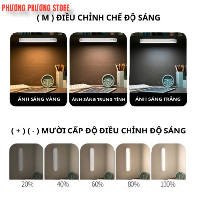 Đèn Đọc Sách tích điện 4 nấc sáng Đa chức năng Nhiều chế độ cảm ứng 1 chạm có Điều khiển từ xa và Hẹn giờ Dán Tường Led Nam Châm Bàn Trang Điểm Gắn Gương