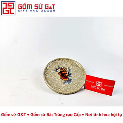 Đĩa trầu thấp men rạn đào trường thọ nổi Gốm Sứ G&T