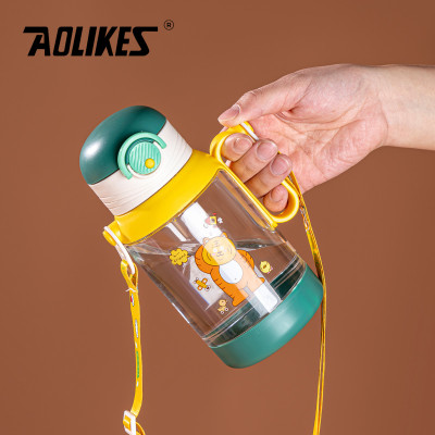 Bình Nước Nhựa Hình Hoạt Hình Dễ Thương AOLIKES TY907 - Dung Tích 500ml - Có Quai Đeo & Ống Hút