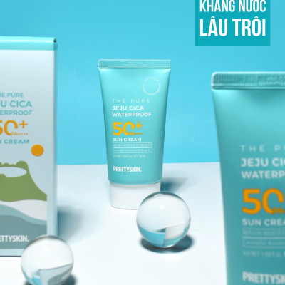 Kem chống nắng rau má nâng tông kháng nước, lấu trôi -  Pretty Skin The pure jeju cica Waterproof Sun Cream