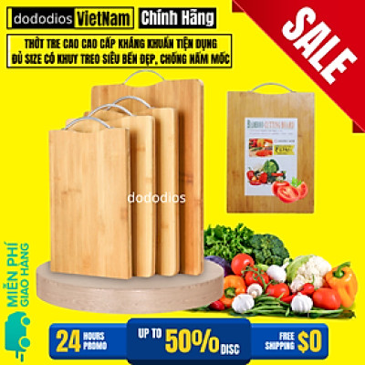 Thớt Tre Cao Cao Cấp Kháng Khuẩn Tiện Dụng - Thớt Gỗ Tre Kháng Khuẩn Đủ Size CÓ KHUY TREO Siêu Bền Đẹp, Chống Nấm Mốc - Hàng chính hãng dododios