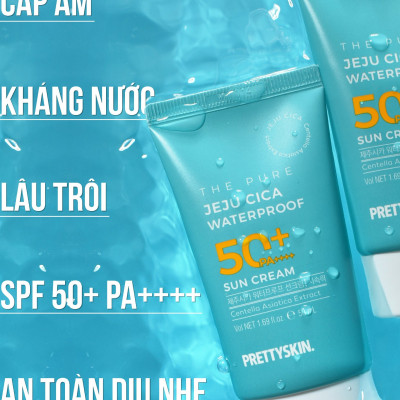 Kem chống nắng rau má nâng tông kháng nước, lấu trôi -  Pretty Skin The pure jeju cica Waterproof Sun Cream