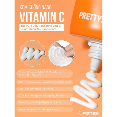 Kem chống nắng Vitamin C Pretty Skin Jeju Vita C Brightening 365 Sun Cream Hàn Quốc 50ml