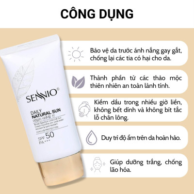 Kem chống nắng kiềm dầu Sennio Daily Natural Cream SPF 50 PA+++ dưỡng trắng da phù hợp cho da dầu mụn 50ml SNO 803