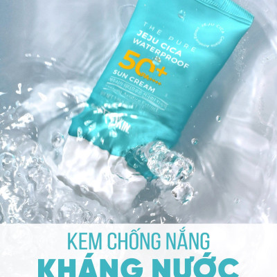 Kem chống nắng rau má nâng tông kháng nước, lấu trôi -  Pretty Skin The pure jeju cica Waterproof Sun Cream