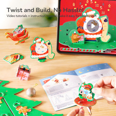 Đồ chơi Xếp Hình Cây Thông Noel Kèm Hộp Nhạc và Đèn Giáng Sinh Mideer Christmas Rotating Music 3D Puzzle 3+