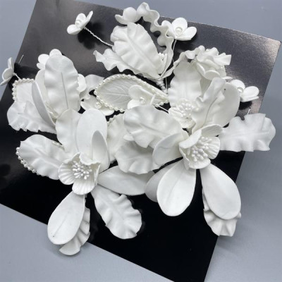 Cài tóc cô dâu hoa đất sét trắng lớn kèm hoa tai mẫu mới t7/2024