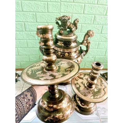 ĐỈNH 60 CM NẶNG 34 KG NGŨ SỰ 5 MÓN CHẤT LIỆU BẰNG ĐỒNG