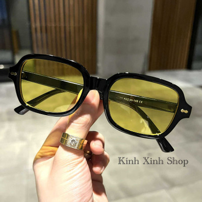 Kính râm màu vàng dáng chữ nhật gọng nhựa dáng dễ đeo không kén mặt cho nam nữ