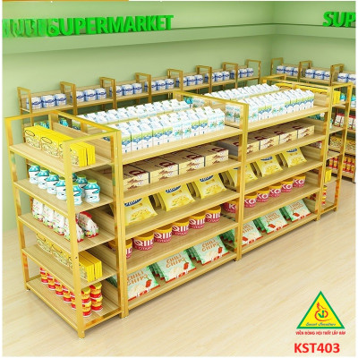 Kệ trưng bày sản phẩm, hàng hóa , kệ trang trí khung sắt mặt gỗ KST403 - Nội thất lắp ráp Viễn Đông Adv