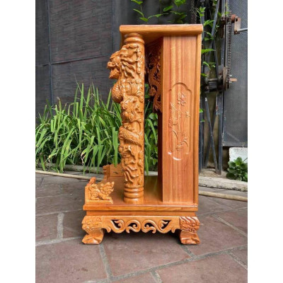 Bàn thờ thần tài cao cấp Rồng Phun Lửa, bàn thờ ông địa gỗ gõ trạm vip